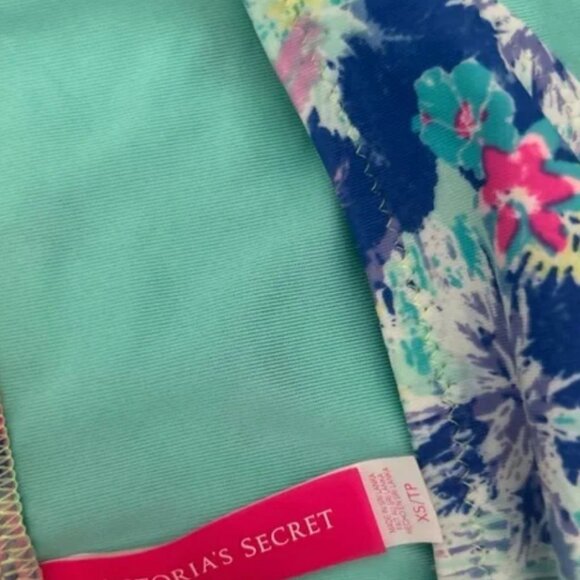 Victoria's Secret Bikini Bottom Swim XS Side Tie Aqua Blue Turquoise Floral - Picture 2 of 3